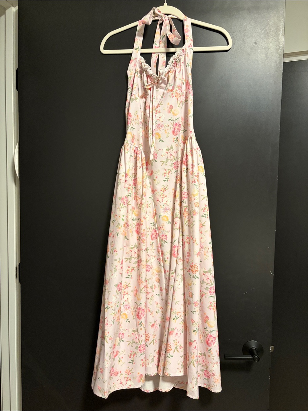 Floral Halter Maxi Dress in Soft Pink